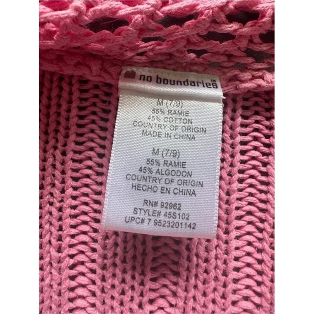 No Boundaries Pink Crochet Ruffle Open Front Cardigan Sweater Boho Y2K Size M